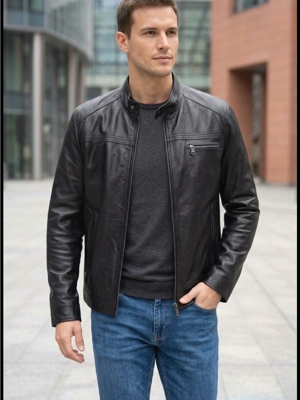 Calvin Klein Black 100% Genuine Leather Bomber Jacket​​